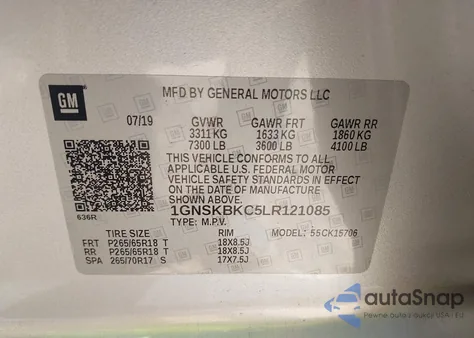 2020 Chevrolet Tahoe 4Wd Lt из США, поврежденный, VIN 1GNSKBKC5LR121085